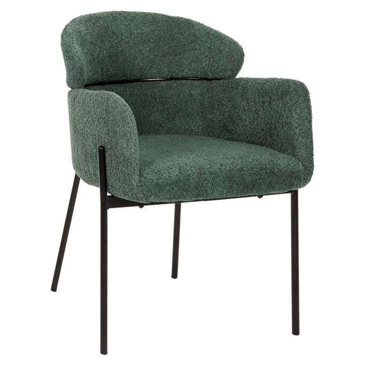 ARMCHAIR WOLF HM8583.03 PETROL GREEN BOUCLE FABRIC-BLACK METAL LEGS 58x58x80Hcm.