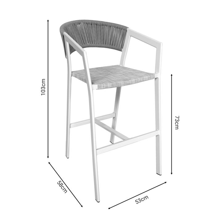 Aluminum bar stool Phoenix pakoworld stackable white frame-textilene natural rattan 53x58x103cm