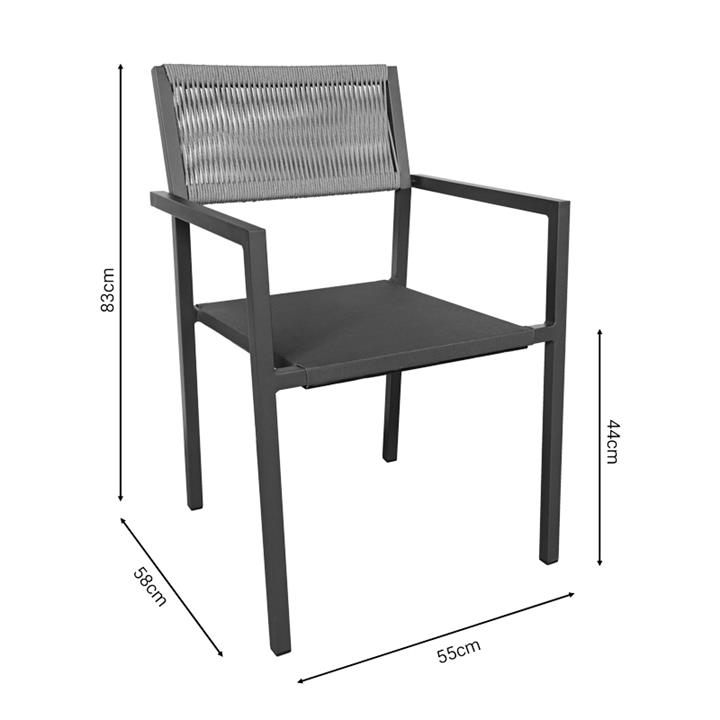 Aluminum armchair Savor pakoworld stackable anthracite frame-textilene natural rattan 55x58x63cm