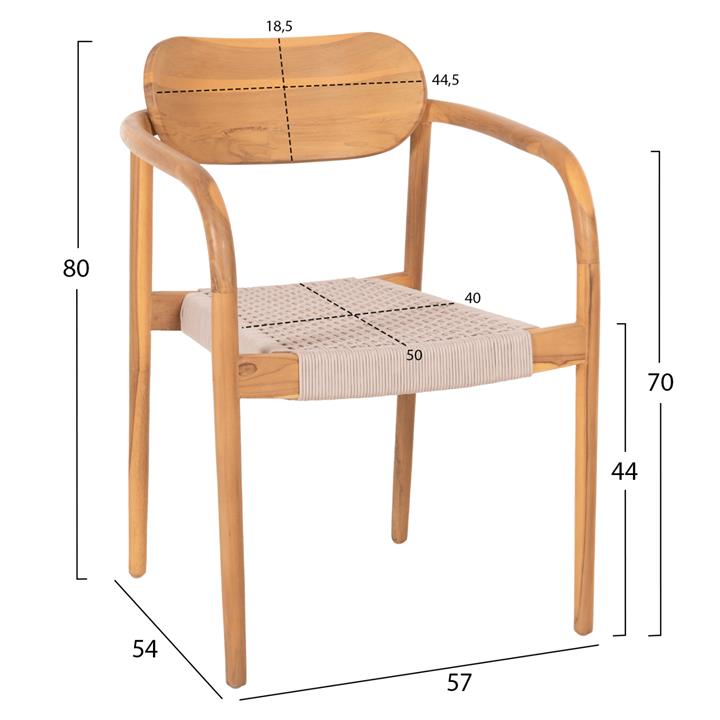 ARMCHAIR OSLO HM9636.07 TEAK WOOD IN NATURAL & BEIGE ROPE 55x54x80Hcm.
