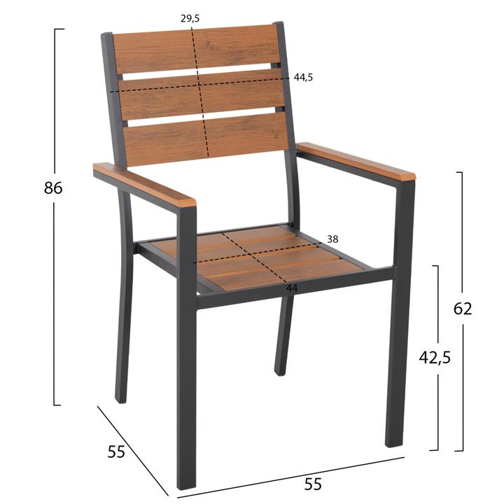 ALUMINUM ARMCHAIR SAGA HM5981.03 ANTHRACITE-POLYWOOD IN NATURAL 55x55x86Hcm.