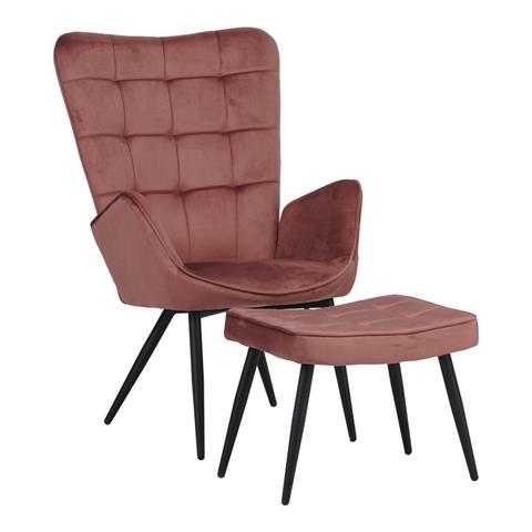 Armchair with footstool Dorita pakoworld velvet rotten apple-black leg 68.5x76x103cm
