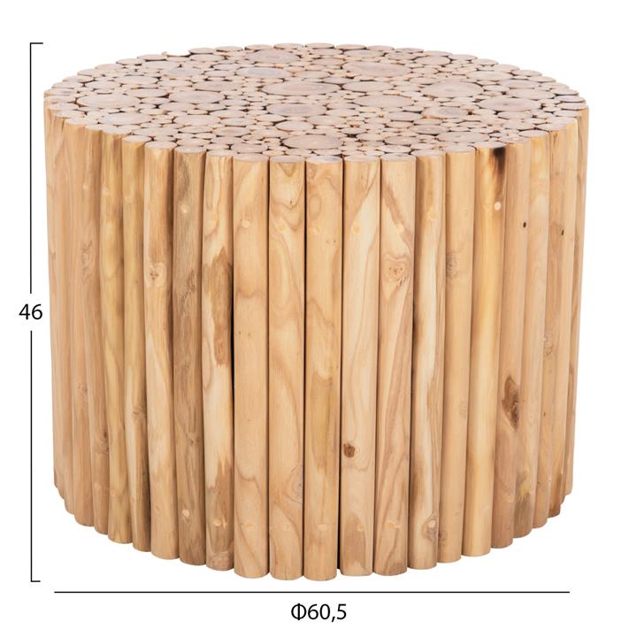 ΤΡΑΠΕΖΙ ΣΑΛΟΝΙΟΥ ΣΤΡΟΓΓΥΛΟ COOTER HM9864 ΚΛΑΔΙΑ TEAK-ΦΥΣΙΚΟ Φ60,5x46Υεκ.