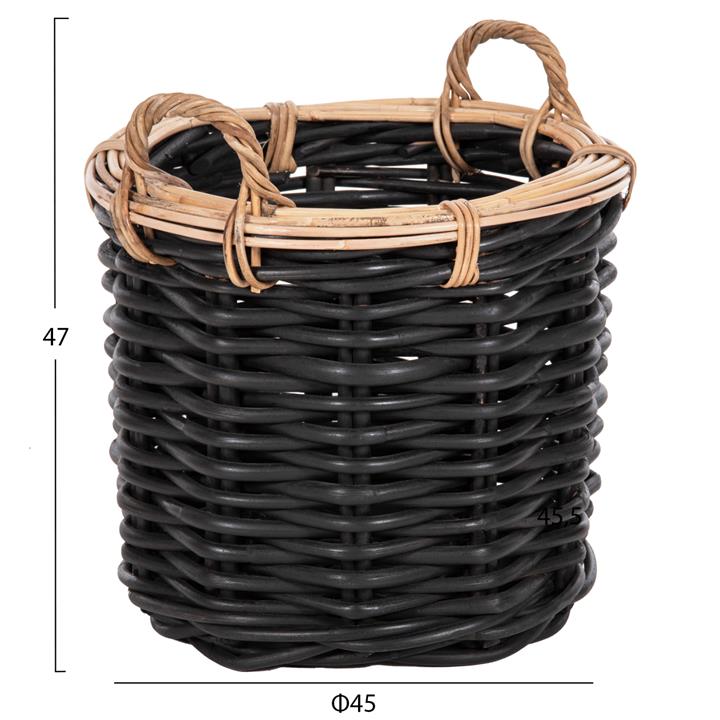 FLOOR BASKETS 2PCS POTTS HM4379 CL RATTAN IN BLACK&NATURAL Φ61+Φ45cm.