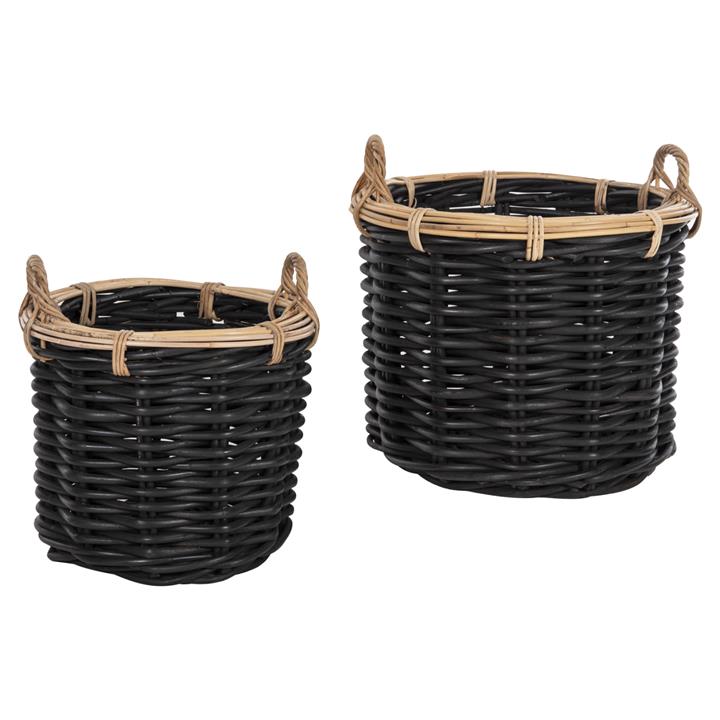 FLOOR BASKETS 2PCS POTTS HM4379 CL RATTAN IN BLACK&NATURAL Φ61+Φ45cm.