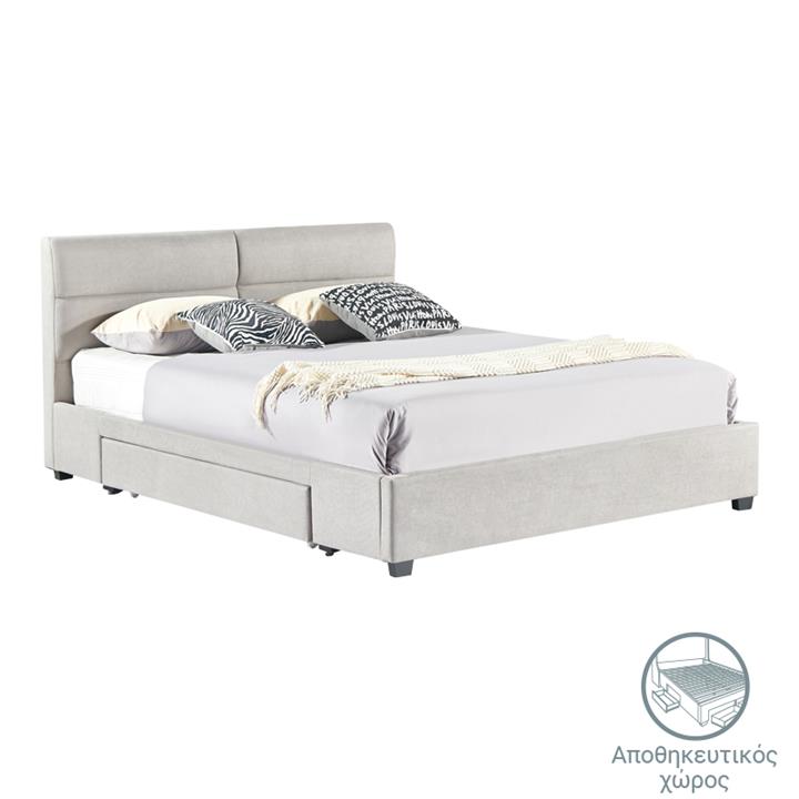 Double bed Anay pakoworld with drawer fabric beige 160x200cm