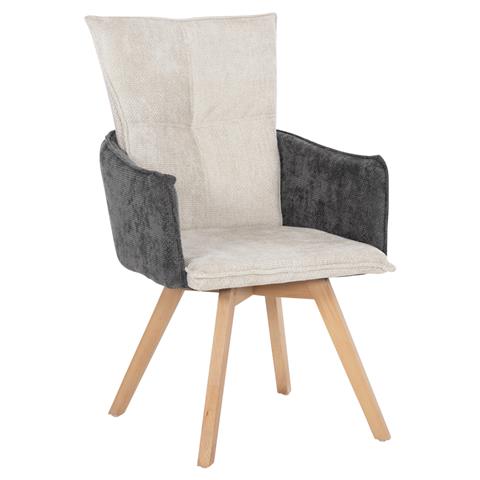 DINING ARMCHAIR REX HM9847.04 BEIGE-GREY FABRIC-BEECH WOOD LEGS 53x60x93Hcm.