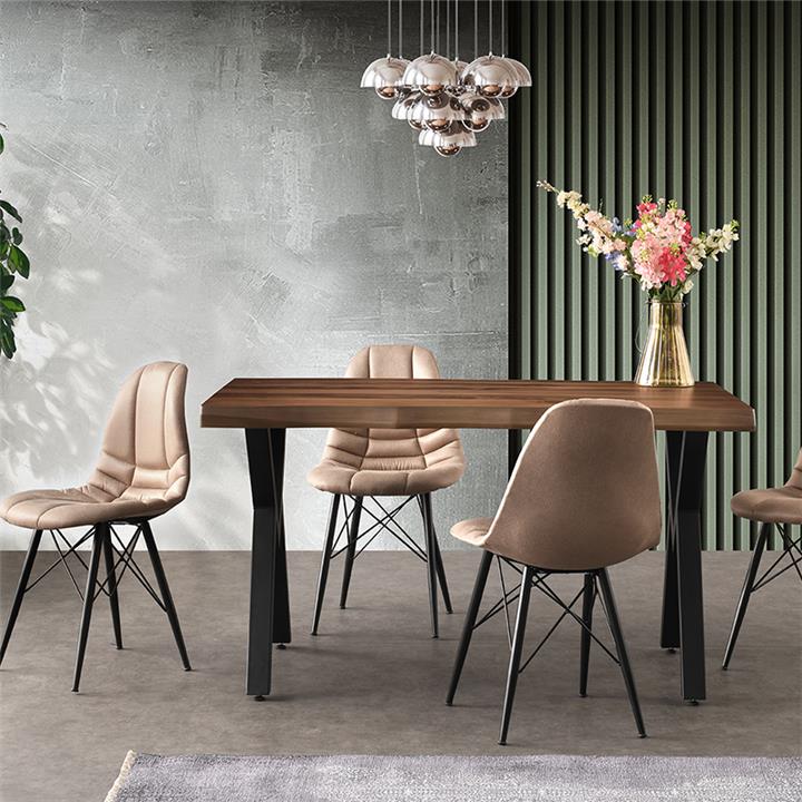 Artekko Efor Pera Τραπέζι MDF με Εφέ Κορμού Καφέ και Μεταλλικά Μαύρα Πόδια (140x80x75)cm