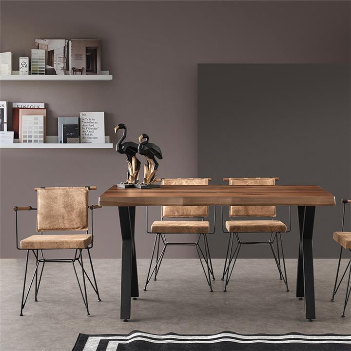 Artekko Efor Pera Τραπέζι MDF με Εφέ Κορμού Καφέ και Μεταλλικά Μαύρα Πόδια (140x80x75)cm