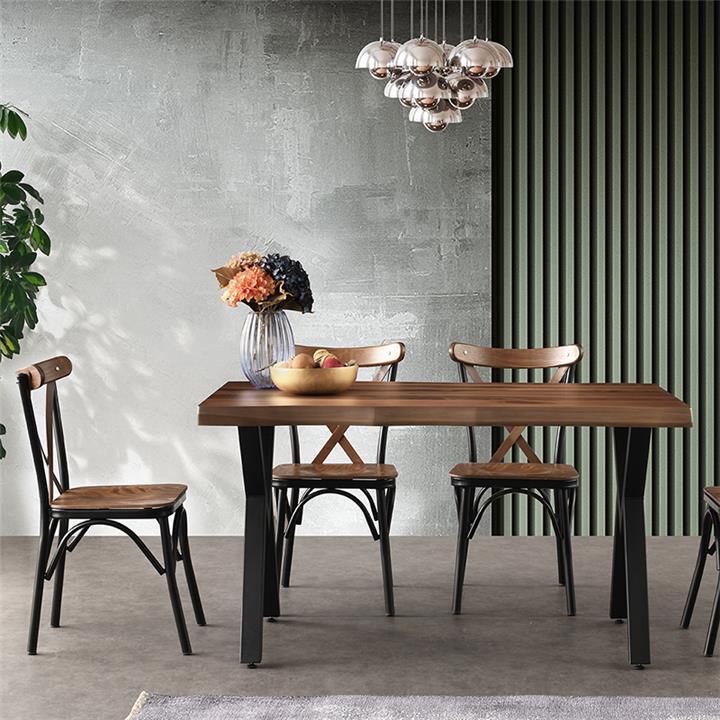 Artekko Efor Pera Τραπέζι MDF με Εφέ Κορμού Καφέ και Μεταλλικά Μαύρα Πόδια (140x80x75)cm