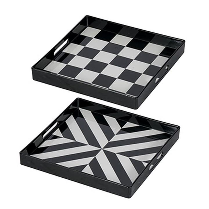 Artekko Tray Δίσκος Σερβιρίσματος Πλαστικό Άσπρο/Μαύρο (35x35x4)cm Σετ/2