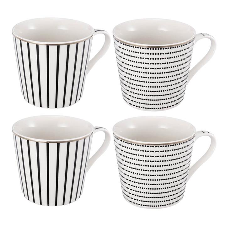 Artekko Iqorser Κούπες Bone China Πορσελάνη Λευκό/Μαύρο (10x13.5x9)cm Σετ/4