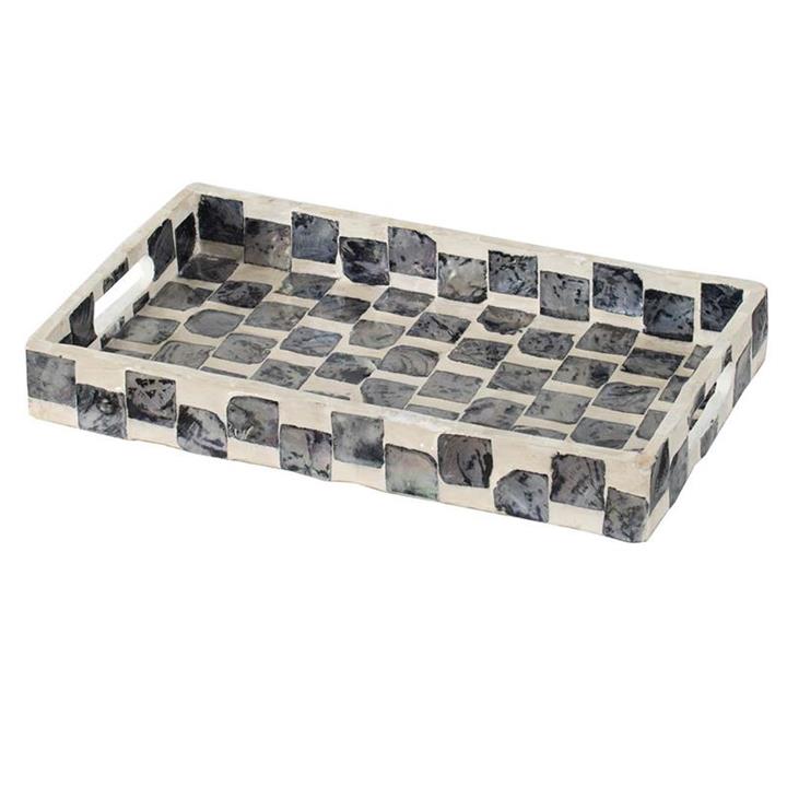 Artekko Ivory Διακοσμητικός Δίσκος MDF/Capiz Ασπρόμαυρος (35.5x20.5x5.5)cm