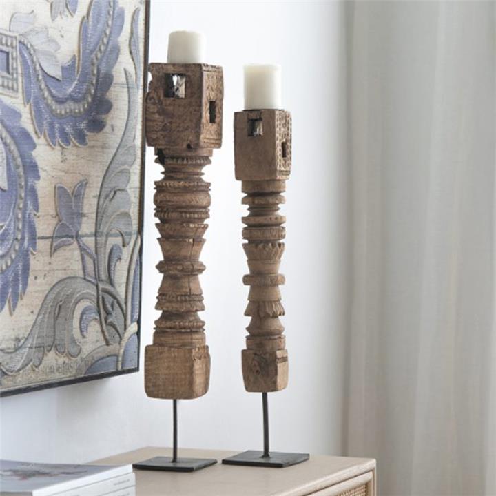 Artekko Totem Κηροπήγιο Τοτέμ Ξύλο/Μέταλλο Καφέ/Μαύρο (10x10x68)cm