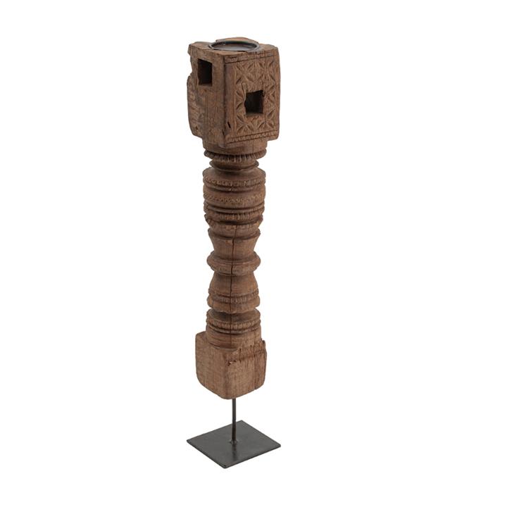 Artekko Totem Κηροπήγιο Τοτέμ Ξύλο/Μέταλλο Καφέ/Μαύρο (10x10x68)cm