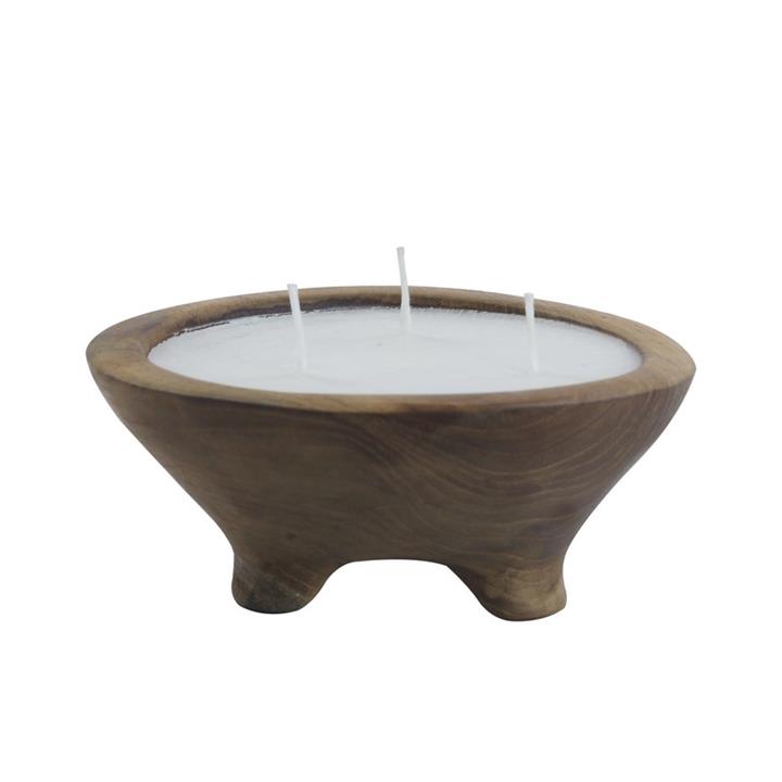 Artekko Woody Μπολ Διακοσμητικό με Κερί Σόγιας από Ξύλο Teak (15x15x6)cm