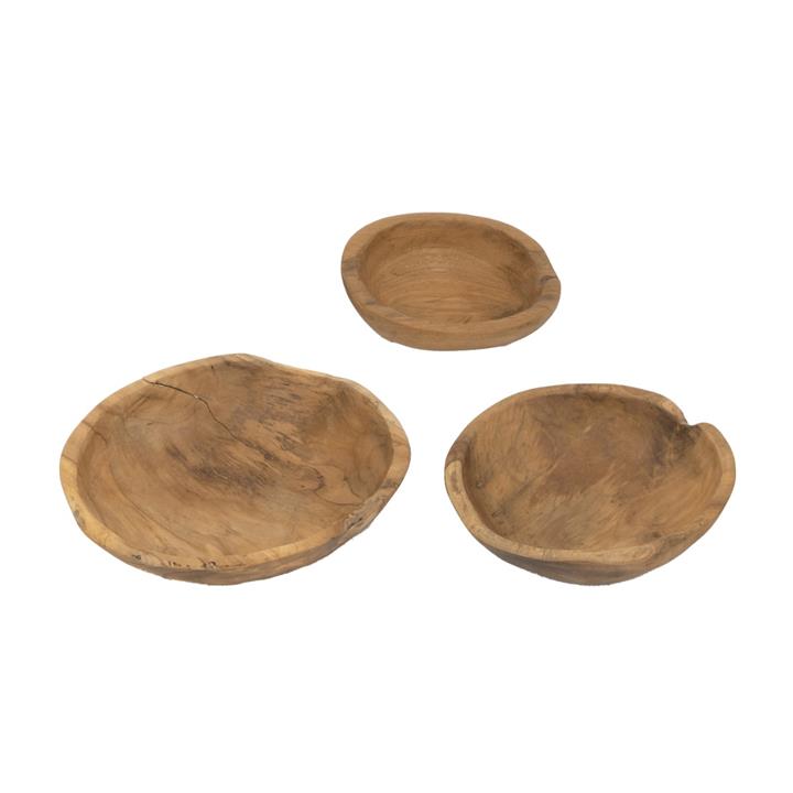 Artekko Woody Μπολ από Ξύλο Teak (25x25x8)cm (20x20x7.5)cm (15x15x6.5)cm Σετ/3