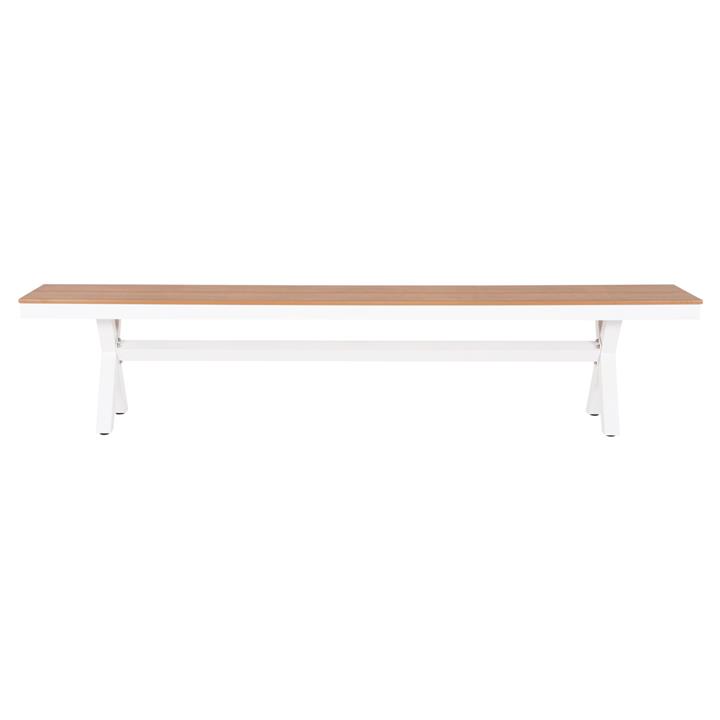 ALUMINUM BENCH TAWNEE HM6040.02 WHITE WITH POLYWOOD SEAT IN NATURAL WOOD COLOR 220x36x44,5Hcm.
