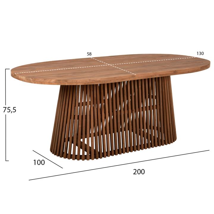 DINING TABLE REMIK HM9835 TEAK WOOD IN NATURAL 100x200x75,5Hcm. TABLETOP 4cm.