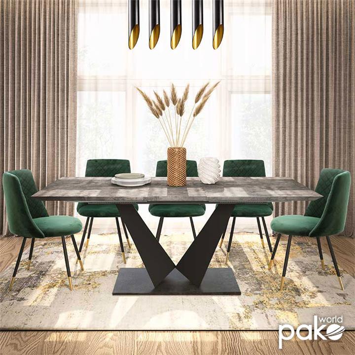 Gordon pakoworld expanding gray cement melamine table - black metal leg 160-200x90x75cm