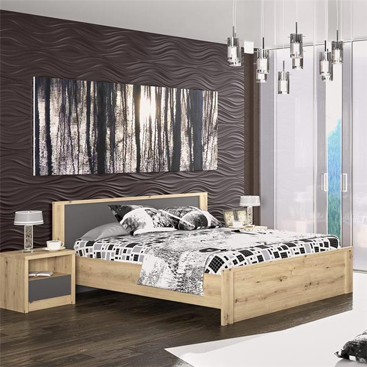 Nightstand Lavinia pakoworld with 1 drawer anthracite-sonoma color 46.5x39.5x45.5cm