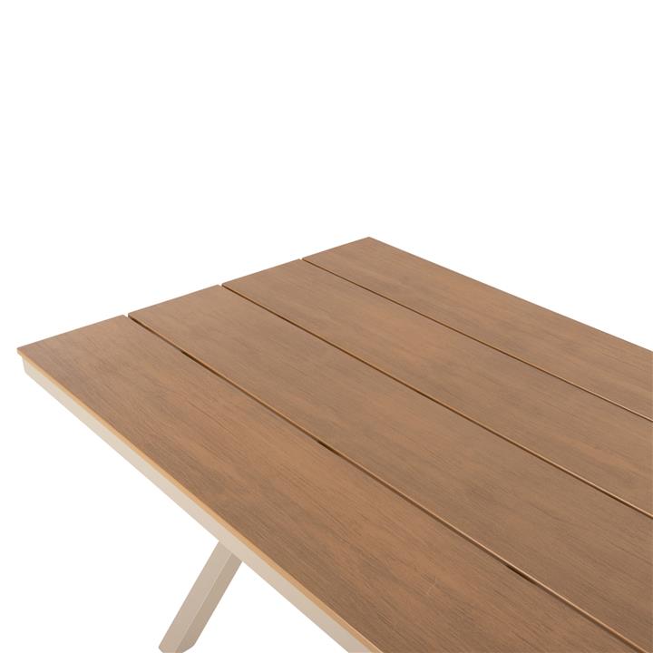 ALUMINUM RECTANGULAR TABLE TAWNEE HM6037.04 CHAMPAGNE COLOR-POLYWOOD IN NATURAL WOOD 150x89,5x73H