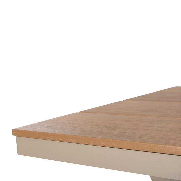 ALUMINUM RECTANGULAR TABLE TAWNEE HM6037.04 CHAMPAGNE COLOR-POLYWOOD IN NATURAL WOOD 150x89,5x73H
