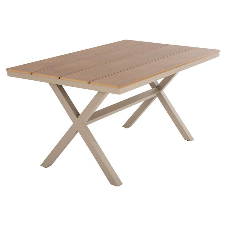 ALUMINUM RECTANGULAR TABLE TAWNEE HM6037.04 CHAMPAGNE COLOR-POLYWOOD IN NATURAL WOOD 150x89,5x73H