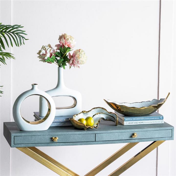 Artekko Leaf Bowl  Πιατέλα/Μπολ Διακοσμητικό Φύλλο Κεραμίκο Λευκό/Χρυσό (47x18x15.5)cm