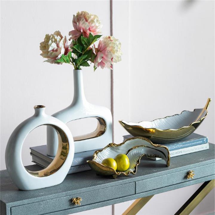 Artekko Leaf Bowl  Πιατέλα/Μπολ Διακοσμητικό Φύλλο Κεραμίκο Λευκό/Χρυσό (47x18x15.5)cm