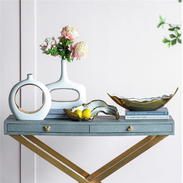 Artekko Leaf Bowl  Πιατέλα/Μπολ Διακοσμητικό Φύλλο Κεραμίκο Λευκό/Χρυσό (47x18x15.5)cm