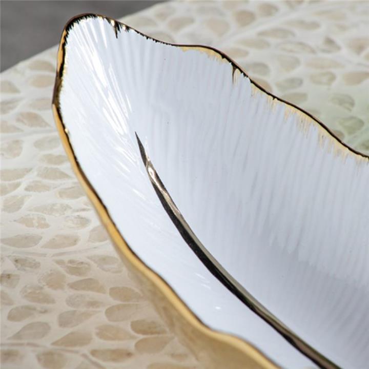 Artekko Leaf Bowl  Πιατέλα/Μπολ Διακοσμητικό Φύλλο Κεραμίκο Λευκό/Χρυσό (47x18x15.5)cm