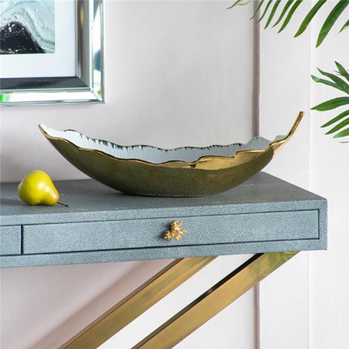 Artekko Leaf Bowl  Πιατέλα/Μπολ Διακοσμητικό Φύλλο Κεραμίκο Λευκό/Χρυσό (47x18x15.5)cm