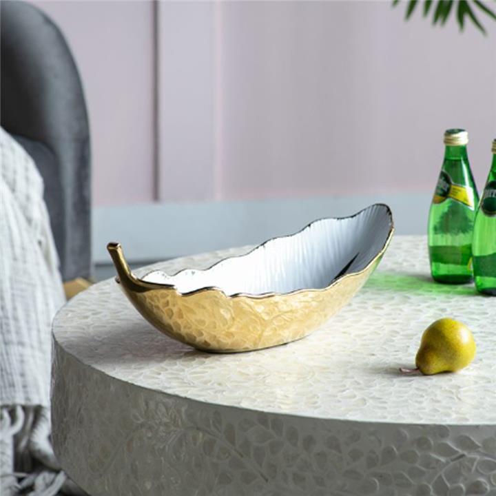Artekko Leaf Bowl  Πιατέλα/Μπολ Διακοσμητικό Φύλλο Κεραμίκο Λευκό/Χρυσό (47x18x15.5)cm