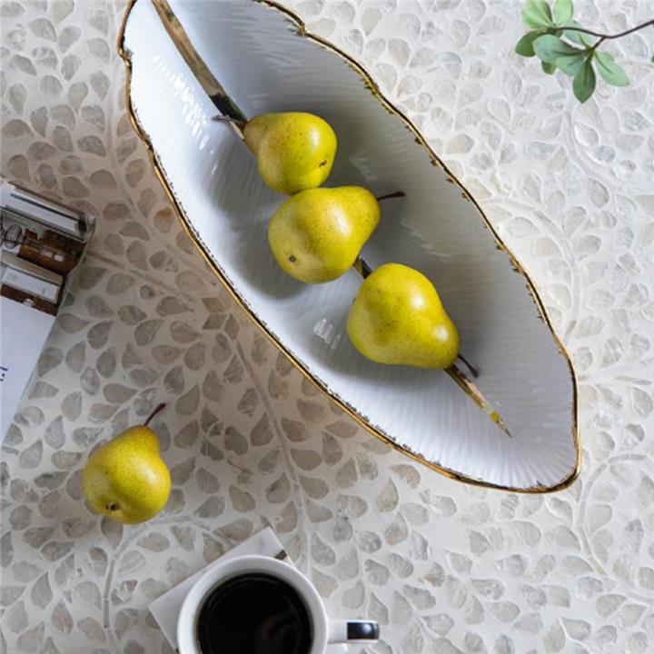 Artekko Leaf Bowl  Πιατέλα/Μπολ Διακοσμητικό Φύλλο Κεραμίκο Λευκό/Χρυσό (47x18x15.5)cm