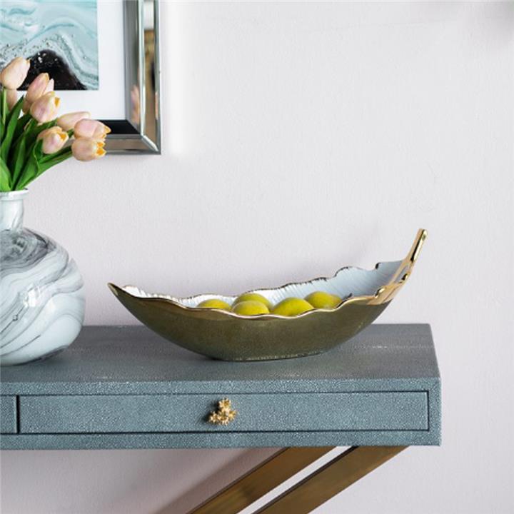Artekko Leaf Bowl  Πιατέλα/Μπολ Διακοσμητικό Φύλλο Κεραμίκο Λευκό/Χρυσό (47x18x15.5)cm