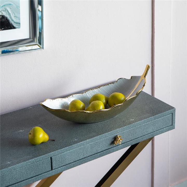 Artekko Leaf Bowl  Πιατέλα/Μπολ Διακοσμητικό Φύλλο Κεραμίκο Λευκό/Χρυσό (47x18x15.5)cm
