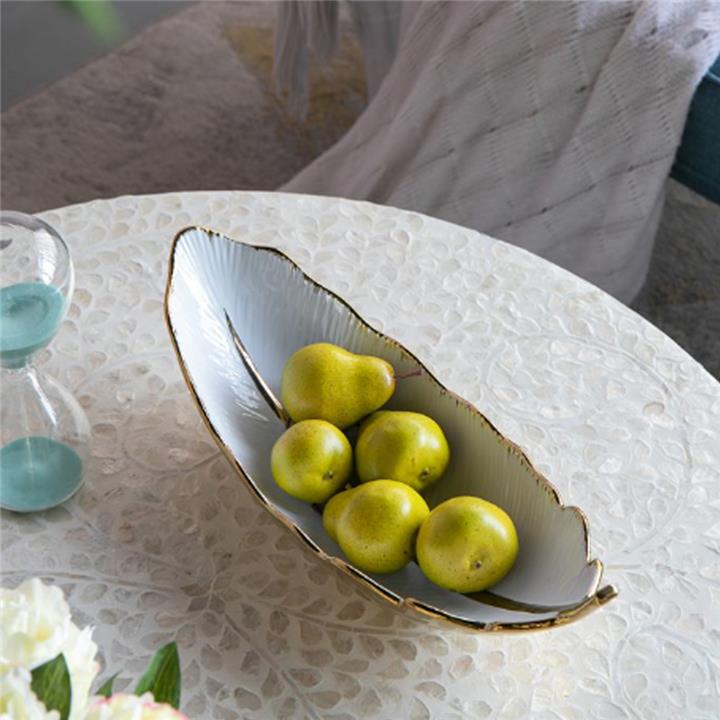 Artekko Leaf Bowl  Πιατέλα/Μπολ Διακοσμητικό Φύλλο Κεραμίκο Λευκό/Χρυσό (47x18x15.5)cm