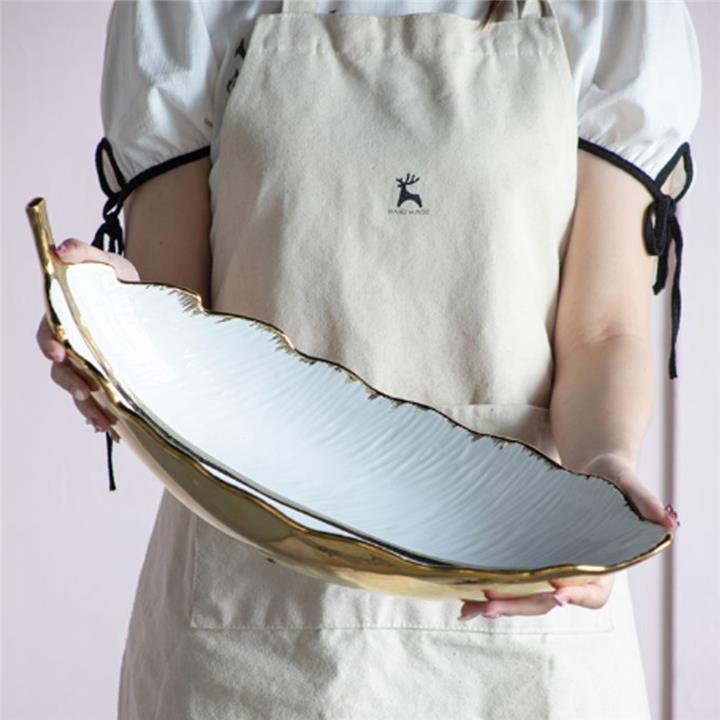 Artekko Leaf Bowl  Πιατέλα/Μπολ Διακοσμητικό Φύλλο Κεραμίκο Λευκό/Χρυσό (47x18x15.5)cm