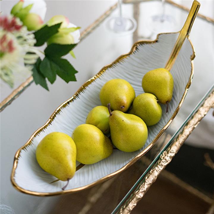 Artekko Leaf Bowl  Πιατέλα/Μπολ Διακοσμητικό Φύλλο Κεραμίκο Λευκό/Χρυσό (47x18x15.5)cm
