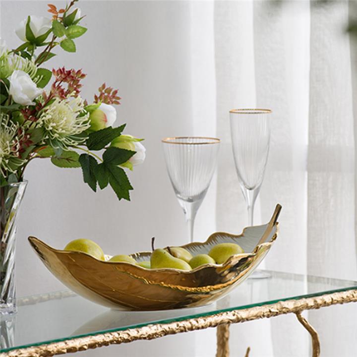 Artekko Leaf Bowl  Πιατέλα/Μπολ Διακοσμητικό Φύλλο Κεραμίκο Λευκό/Χρυσό (47x18x15.5)cm