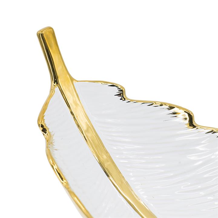 Artekko Leaf Bowl  Πιατέλα/Μπολ Διακοσμητικό Φύλλο Κεραμίκο Λευκό/Χρυσό (47x18x15.5)cm