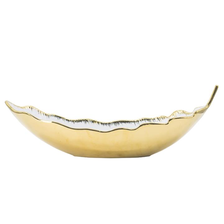 Artekko Leaf Bowl  Πιατέλα/Μπολ Διακοσμητικό Φύλλο Κεραμίκο Λευκό/Χρυσό (47x18x15.5)cm