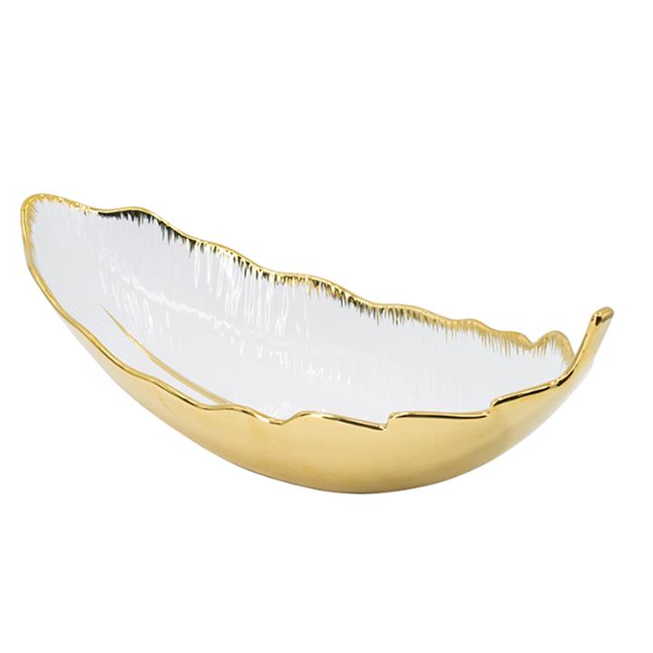 Artekko Leaf Bowl  Πιατέλα/Μπολ Διακοσμητικό Φύλλο Κεραμίκο Λευκό/Χρυσό (47x18x15.5)cm