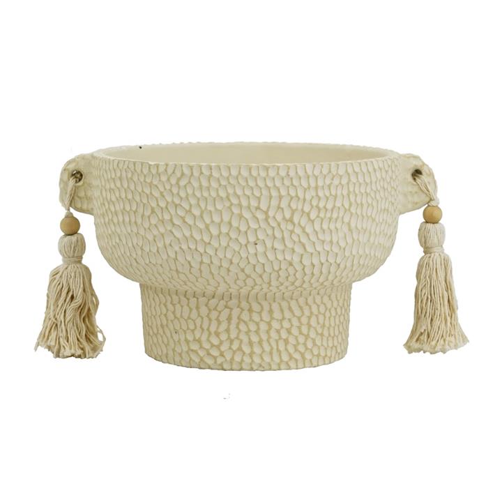 Artekko Antique Βάζο/Κασπώ με Φούντες από Τερακότα Μπεζ (15.5x27.5x22)cm