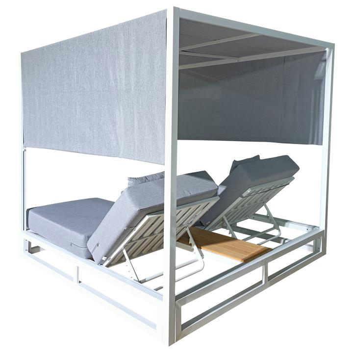 DOUBLE LOUNGE SUNBEDS IN A CUBE WITH SUNSHADES GALLANT HM6097.02 ALUMINUM IN WHITE 2x2x2m