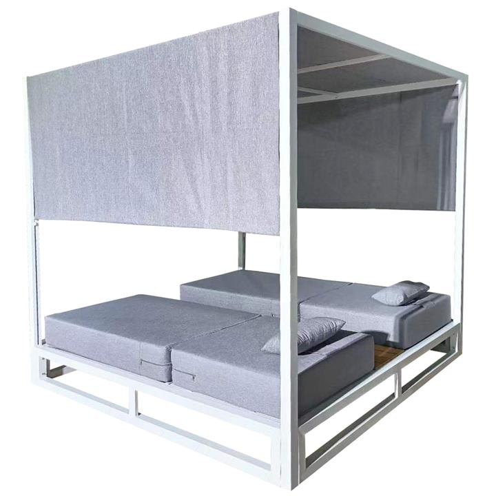DOUBLE LOUNGE SUNBEDS IN A CUBE WITH SUNSHADES GALLANT HM6097.02 ALUMINUM IN WHITE 2x2x2m