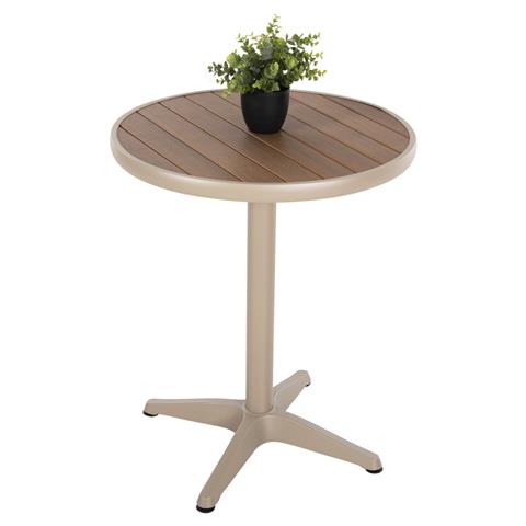 ALUMINUM ROUND TABLE ALEXA HM6086.04 CHAMPAGNE-POLYWOOD TOP IN NATURAL COLOR Φ60x73Hcm.