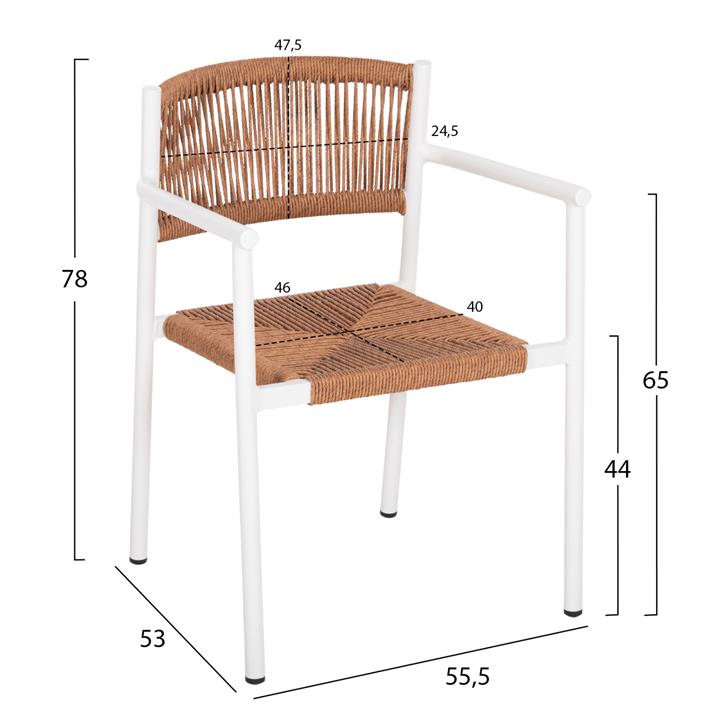 ALUMINUM ARMCHAIR STER HM5786.11 WHITE-SYNTHETIC RATTAN IN BEIGE 55,5x53x78Hcm.