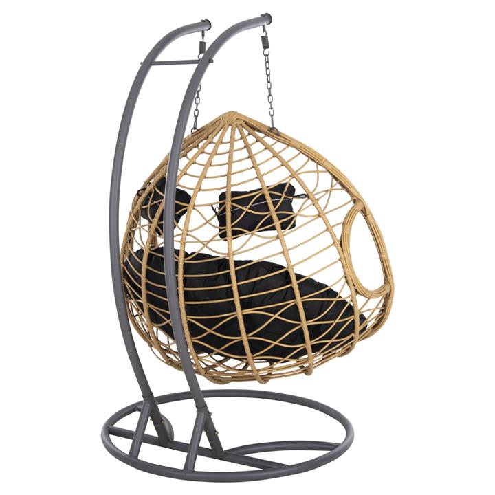 DOUBLE HANGING NEST WITH FOOTREST GRACIE HM5754.02 BEIGE SYNTHETIC RATTAN-GREY STEEL FRAME Φ120x200Hcm.